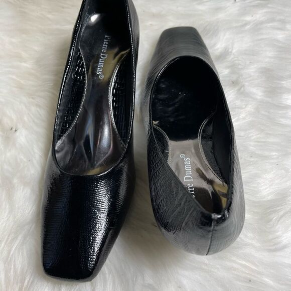 Pierre Dumas black reptile prints slip on 2” heels with gold tone accent SZ12M - Picture 9 of 10